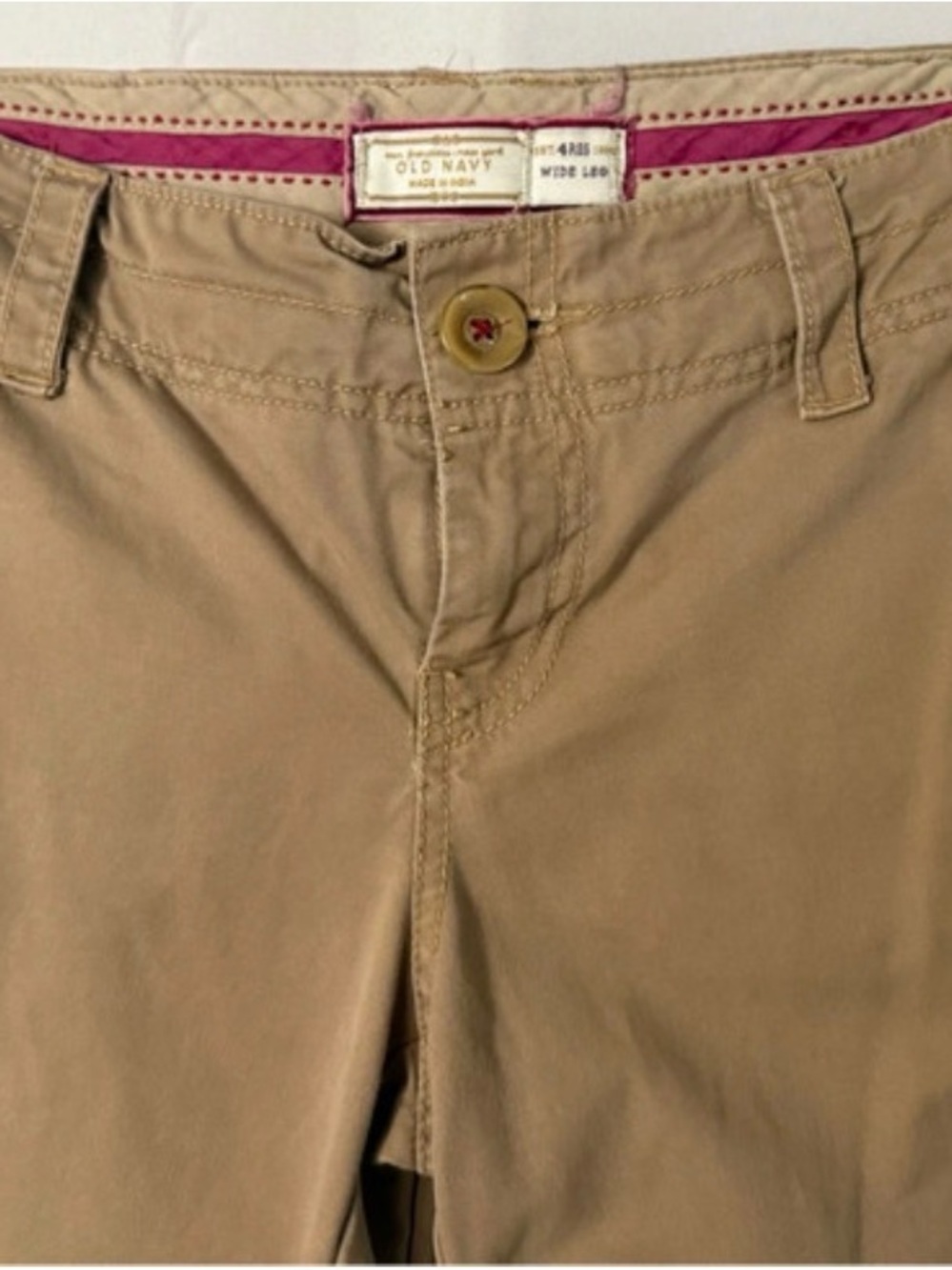 Old Navy Men's Khaki Chinos with Pink Waistband Detail